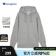 Champion冠軍加絨衛衣2024冬季新款情侶連帽開(kāi)衫潮牌刺繡小C上衣 淺灰色 M