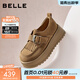百麗（Belle）復古勃肯鞋女2026春季新款商場(chǎng)款厚底流蘇JK樂(lè )福鞋E8N1DAM6預售 杏色-單里 36 (230mm)