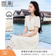 香影v領(lǐng)連衣裙女2026夏季新款純棉鏤空米白溫柔風(fēng)收腰泡泡袖裙子 米色 S