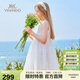 英氏（YEEHOO）女童公主裙兒童連衣裙中大童裝禮服無(wú)袖網(wǎng)紗背心裙子夏 白色 150 