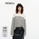 MO&Co.針織衫黑白條紋落肩肌理感微透航海系 摩安珂 白黑條色 S 160