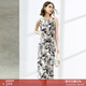 顏域收腰氣質(zhì)連衣裙2024新款女夏季優(yōu)雅印花裙子中長(cháng)款圓領(lǐng)吊帶裙 白花 M/38