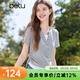 百圖betu女裝夏季新款T恤拼色領(lǐng)口抽繩設計收腰顯瘦短袖女2503T20 淺灰 M