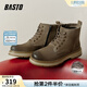百思圖冬季真皮厚底增高加絨戶(hù)外工裝馬丁靴粗跟男短靴M6881DD4 卡其色 42