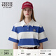 Teenie Weenie小熊女裝簡(jiǎn)約時(shí)尚寬條紋POLO衫學(xué)院風(fēng)休閑短袖T恤 撞色 L 170