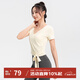 MOLY VIVI裸感交叉系帶短袖運動(dòng)上衣女夏季薄款收腰顯瘦瑜伽T恤魔力薇薇 晨曦黃 S