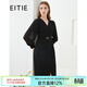 愛(ài)特愛(ài)（EITIE）秋新款商場(chǎng)同款時(shí)尚氣質(zhì)輕商務(wù)腰帶V領(lǐng)顯瘦燈籠袖連衣裙女6307020 黑20 2XL 175