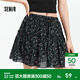 森馬半身裙女碎花雪紡俏皮森系2025夏季新款設計感木耳邊蓬蓬短裙 黑色調00499 L