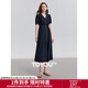 初語(yǔ)彼得潘領(lǐng)減齡連衣裙女2025夏季新款收褶收腰A字型垂感通勤裙 藏青色 XL