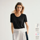 麥檬MM24年新款涼感U領(lǐng)修身基礎百搭黑白灰色短袖T恤上衣女 黑色5F4900781 S