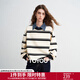 初語(yǔ)條紋衛衣女2026春季新款拼接牛仔翻領(lǐng)假兩件寬松顯瘦上衣 黑白條紋 M