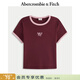 Abercrombie & Fitch【LOGO撞色T】 美式棉質(zhì)顯瘦修身短袖T恤25秋季女裝157-5366 酒紅色 M (165/96A)