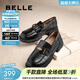 百麗（Belle）元寶樂(lè )福鞋女棕色英倫風(fēng)粗跟小皮鞋舒適通勤單鞋D2S1DCA5預售 黑色-寬版 37 (235mm)