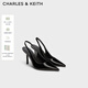 CHARLES&KEITH豹紋尖頭氣質(zhì)包頭涼鞋高跟鞋生日禮物送女友CK1-60280451 BLACK PATENT黑色 37 （235）