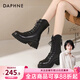 達芙妮（DAPHNE）官方 厚底馬丁靴女2025新款秋季黑色短靴女英倫風(fēng)小個(gè)子靴子女靴 百搭黑【主圖厚底V口-6.5cm】 37