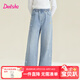笛莎（DEESHA）官方童裝女童褲子春秋新款大童女孩兒童時(shí)尚洋氣童趣裝飾牛仔褲 淺牛仔藍 140