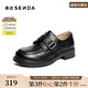 森達牛津鞋女春新商場(chǎng)同款皮帶扣厚底休閑單鞋XUK01CA5 黑色 36