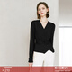 顏域黑色顯瘦襯衫女士2025新款秋季百搭V領(lǐng)小衫長(cháng)袖上衣收腰襯衣 黑色 2XL
