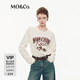MO&Co.T恤摩安珂春秋棉質(zhì)斑駁玫瑰印花燙鉆寬松長(cháng)袖圓領(lǐng) 米白色 S /160
