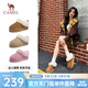 駱駝（CAMEL）百搭雪地靴冬季新款厚底套腳半拖加絨保暖女靴 L25W275117 駝色 37
