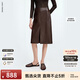 朗姿騏驥紅a字復古蠟感高腰修身半身裙通勤裙秋季新款 紅棕色 S