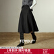 初語(yǔ)半身裙女2025冬季新款后松緊腰立體壓褶復古智性風(fēng)通勤毛呢裙 黑灰色 M