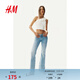 H&M女裝牛仔褲春季微緊身牛仔褲低腰喇叭復古水洗牛仔褲1239854 淺牛仔藍022 46 170/88