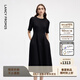 朗姿【精英衣櫥 Basic衣櫥】小香風(fēng)赫本風(fēng)波點(diǎn)小黑裙女收腰高智連衣裙 黑色 L