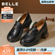 百麗（Belle）復古流蘇抓皺羊皮樂(lè )福鞋女2026春新柔軟粗跟通勤單鞋B2988AA6 黑色 36 (230mm)
