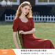 香影輕奢高級感酒紅色連衣裙女2026夏裝新款泡泡袖蕾絲邊方領(lǐng)長(cháng)裙 大紅 L 165/88A/110-125斤