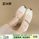 ZHR女鞋復古真牛皮平底單鞋女優(yōu)雅淺口瑪麗珍鞋子女 AH399 米金 39