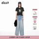 DZZIT地素撞色短袖T恤春秋小鳥(niǎo)釘珠字母印花美式復古女 黑色 S