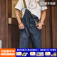 馬登工裝美式復古情侶甲板背帶褲水洗丹寧直筒闊腿牛仔褲休閑長(cháng)褲男潮 牛仔藍 XL