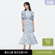 moussy&sly新品法式浪漫風(fēng)優(yōu)雅五分袖碎花連衣裙030ISZ33-5361 混合藍色117 均碼
