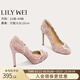 Lily Wei【雪初煙】法式圓頭復古優(yōu)雅高跟鞋絲絨溫柔風(fēng)單鞋大碼 粉色【跟高10cm】 37