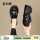 ZHR樂(lè )福鞋女經(jīng)典百搭英倫風(fēng)小皮鞋女懶人兩穿粗跟女鞋 AY168 黑色 37