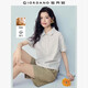 佐丹奴（Giordano）亞麻襯衣女夏季新款棉麻寬松半開筒條紋襯衫女短袖13346236