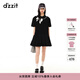 DZZIT【爆款補單】地素春夏甜酷少女黑白撞色蝴蝶結繡花連衣裙女 黑色 XS