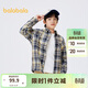 巴拉巴拉童裝男童襯衫長(cháng)袖中大童格子印花襯衣秋冬加絨上衣潮