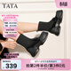 他她（TATA）厚底英倫樂(lè )福鞋女鞋瘦瘦彈力襪靴短靴冬新款CCJ02DZ4 黑色 37