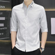 萊北（LAIBEI） 七分袖襯衫男夏季襯衣帥氣中袖男裝冰絲薄款豎條紋商務(wù)休閑衣服 白色 XXXL/185【150-165斤穿】