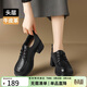 ZHR頭層牛皮革單鞋女系帶通勤樂(lè )福鞋時(shí)尚英倫風(fēng)粗高跟皮鞋KM73黑色38