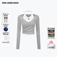 ANN ANDELMAN【尹普美同款】修身掐腰上衣長(cháng)袖T恤掛脖背心假兩件 灰色 M