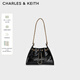 CHARLES&KEITH26夏季新品菱格鏈條單肩水桶包斜挎包CK2-10671894 Black黑色 M