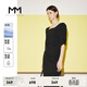 麥檬MM商場(chǎng)同款2023新款秋方領(lǐng)五分袖抽褶顯瘦連衣裙女5E7293331 黑色 S