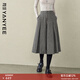 顏域（YANYEE）【40%羊毛】灰色毛呢A字裙褲女2025冬季新款中長(cháng)百褶七分褲子 灰色 XL