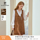 香影波嬉風(fēng)v領(lǐng)無(wú)袖連衣裙女2026春季新款復古麂皮印花a字背心裙子 咖色 L 165/88A/110-125斤