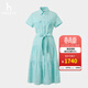 哈吉斯（HAZZYS）女士 夏季款女士棉麻條紋襯衫式連衣裙女AQWSC0CBC27 薄荷綠色MG L (165/88A 40)