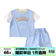 嘟嘟家男童運動(dòng)套裝寶寶純棉短袖短褲兒童夏季T恤五分褲男寶帥氣兩件 淡藍 90