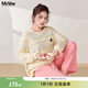MsShe【莫代爾棉】大碼女裝2026春裝胖mm條紋刺繡睡衣家居服套裝 淺杏色現貨 4XL